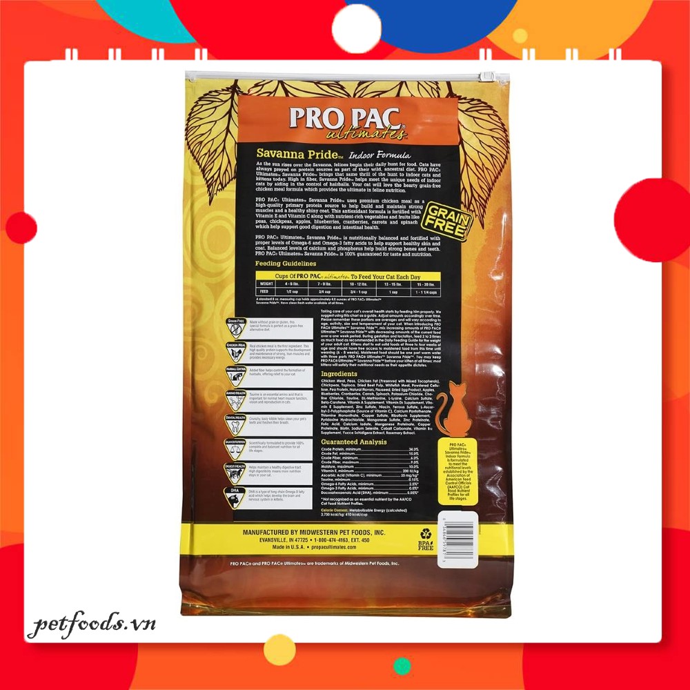 Hạt cho mèo PROPAC Savanna Pride 50g vị Gà &amp; Đậu Hà Lan