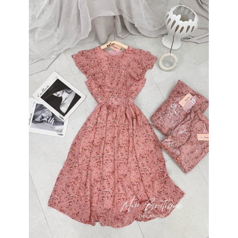 VNU196 - VÁY VOAN HOA ĐỎ NHÍ CỔ XẾP LI QC | BigBuy360 - bigbuy360.vn