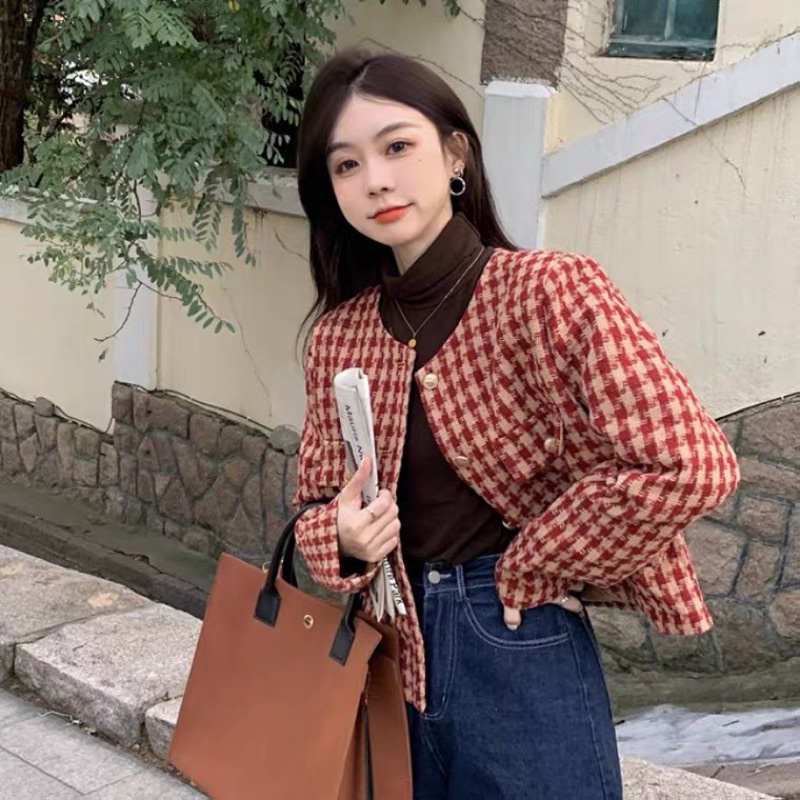 ÁO KHOÁC DẠ TWEED QUẢNG CHÂU MÀU KẺ ĐỎ THANH LỊCH NỔI BẬT | BigBuy360 - bigbuy360.vn