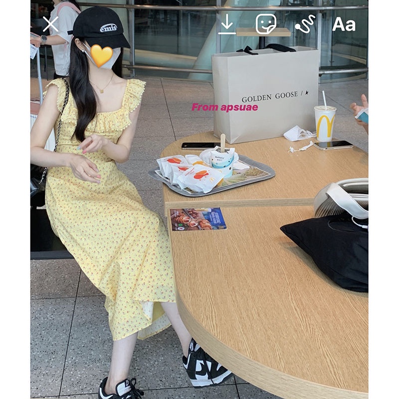 Đầm Dáng Chữ A Không Tay Cổ Vuông Họa Tiết Hoa Phong Cách Hàn Quốc Thời Trang Mùa Hè Hàng Mới 2022