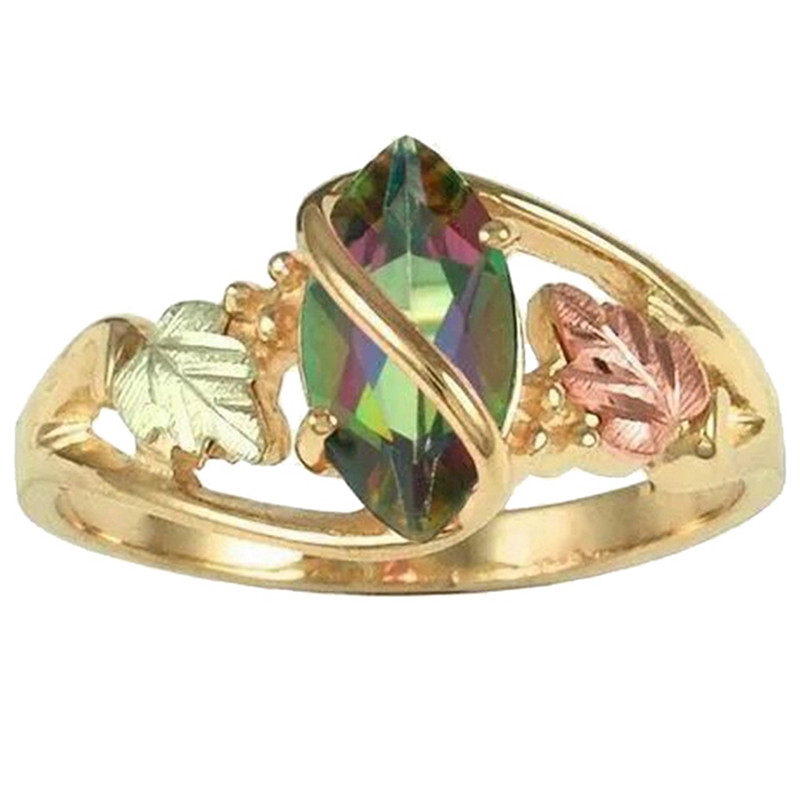 Hills Fire Jewelry Yellow Gold Black Charming Rings Mystic Leaf Women  Wedding Ring