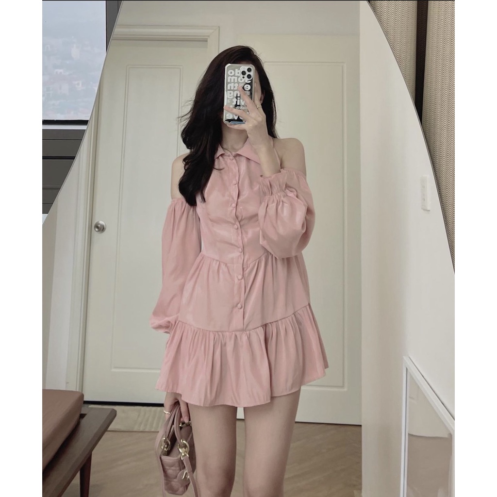 Váy babydoll khoét vai ngọt ngào Hàn Quốc