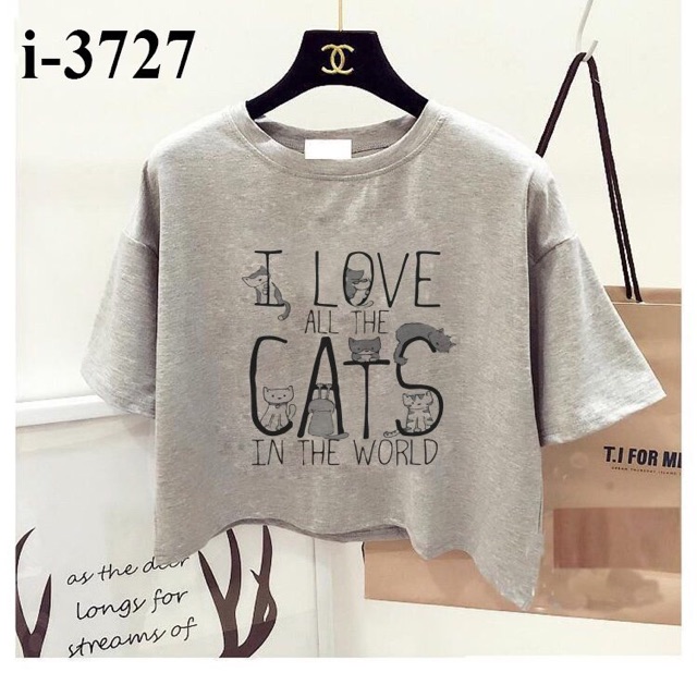 Áo Croptop In Chuyển Nhiệt I LOVE ALL THE CAT IN THE WORLD