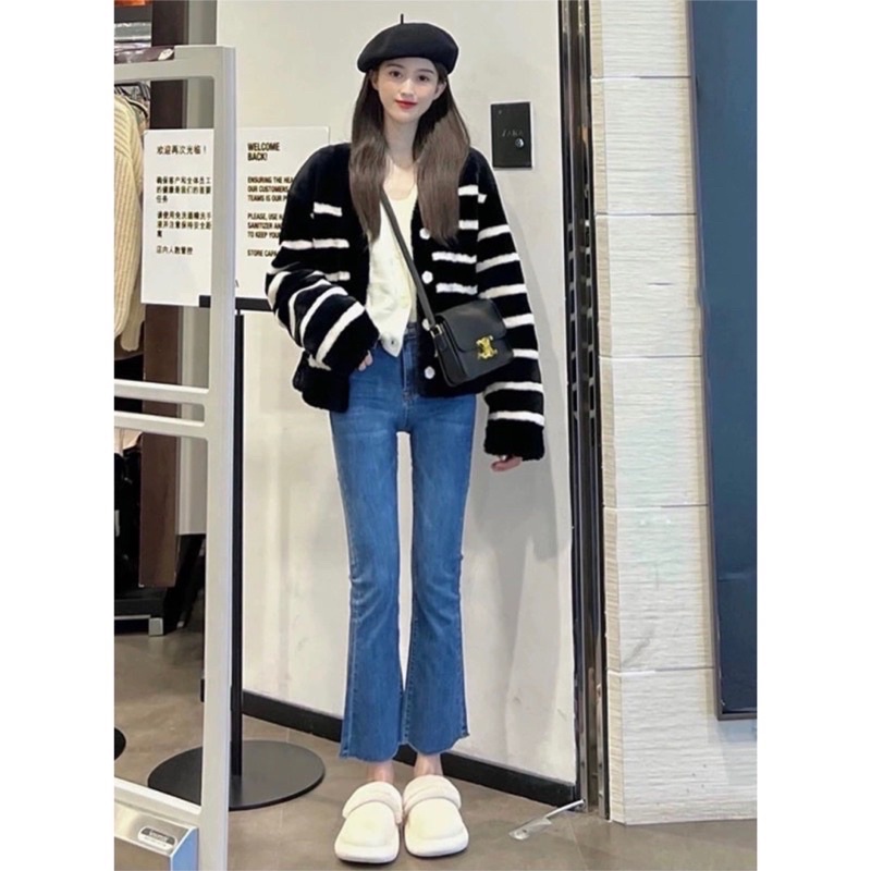 Quần Jeans nữ ống loe co giãn, quần bò ống đứng cạp cao 3 mầu siêu hót