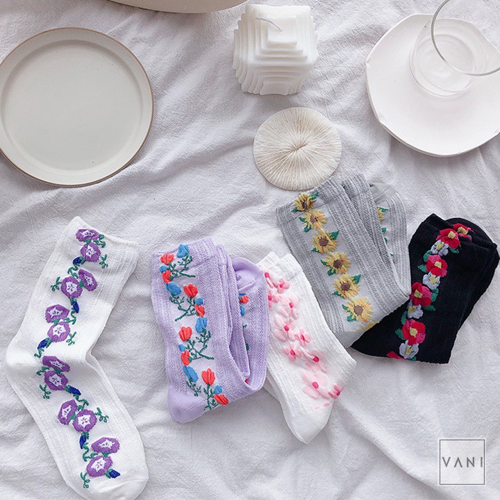 Tất Vớ Nữ Họa Tiết In Nổi Hình Hoa Nhiều Mẫu Vintage, Phong Cách Lolita - Vani Store