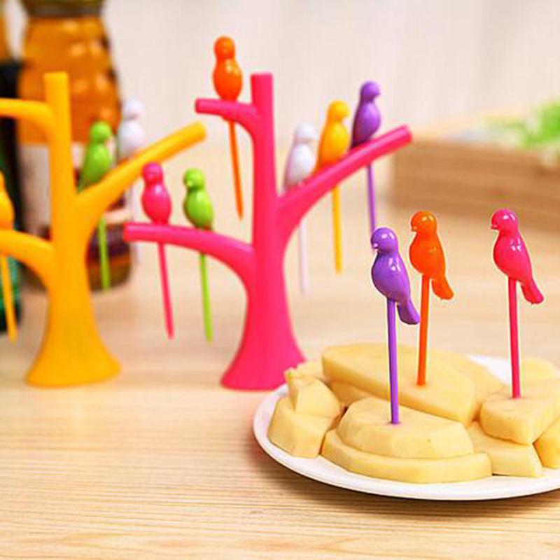 Bộ nĩa nhựa dùng ăn trái cây hình cây và bầy chim độc đáo