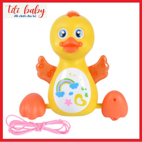 Đồ chơi Vịt con chạy pin có dây cho bé dắt đi dạo dễ thương phát nhạc và đèn