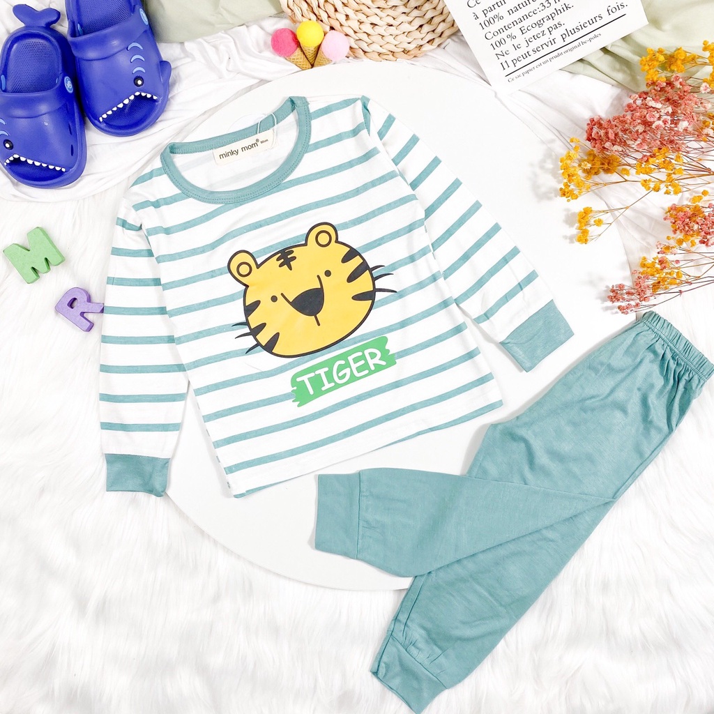 [LDD02] Bộ Dài Tay Thun Lạnh MINKY MOM CÓ SIZE ĐẠI Sọc Ngang, Quần Trơn, Vải Mềm Mịn, Thoáng Mát Hàng Chuẩn Đẹp Cho Bé