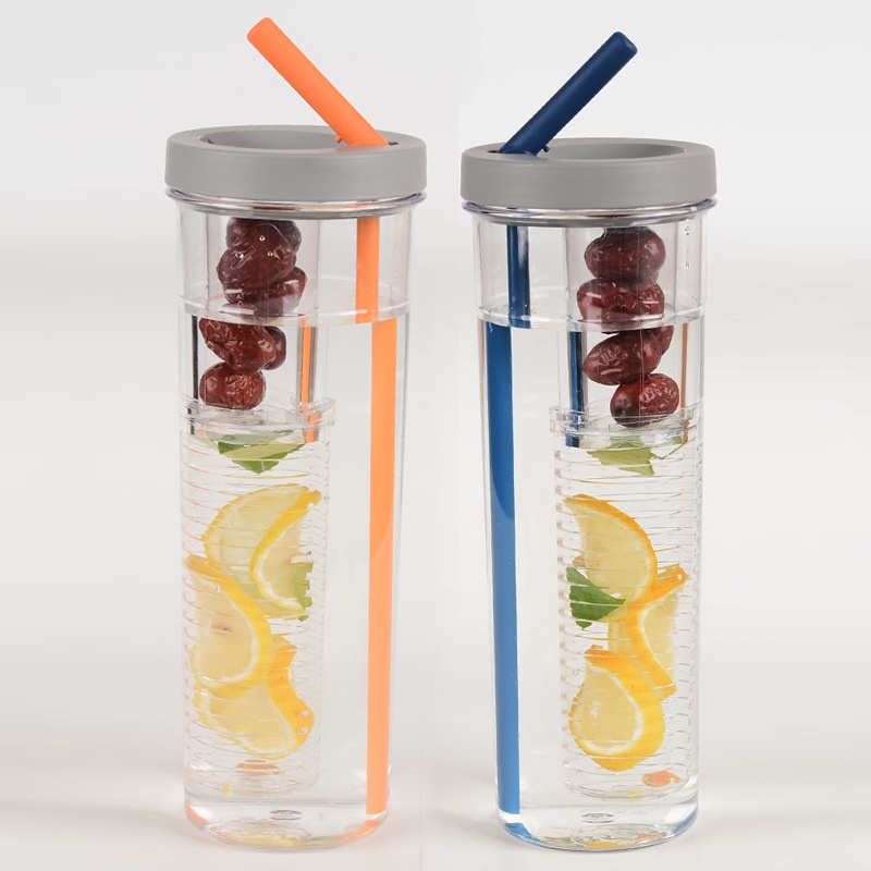 Bình nhựa đựng nước detox, trà sữa, trà xanh có lõi lọc kèm ống hút phong cách Hàn Quốc