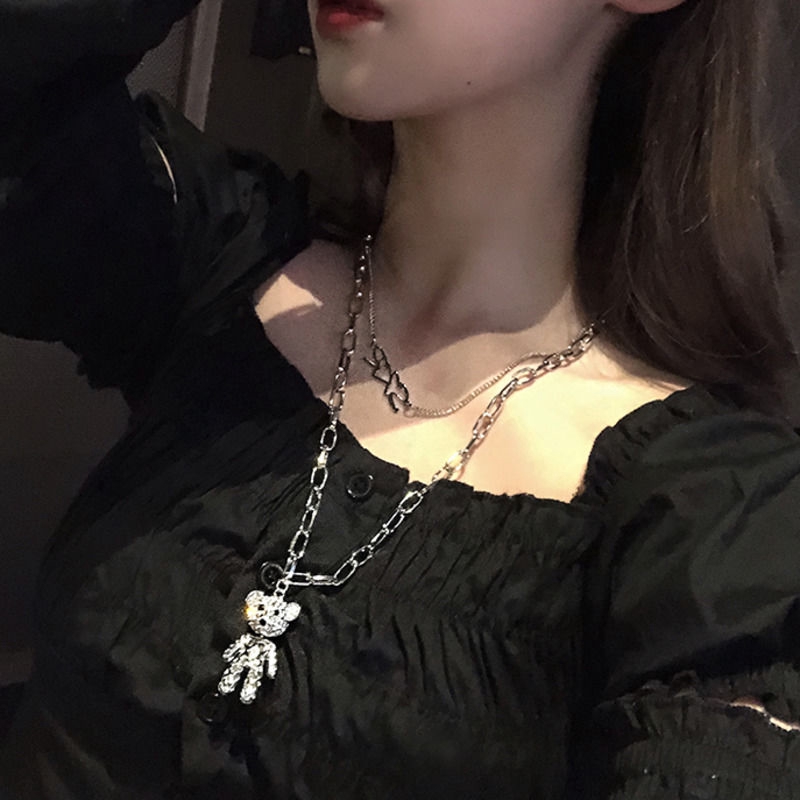 Dây Chuyền Dài Hai Lớp Mặt Hình Gấu Cho Nam Và Nữ