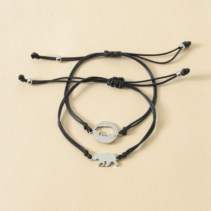 Bộ 2 Vòng Tay Bằng Thép Không Gỉ Thiết Kế Đục Lỗ Phong Cách Âu Mỹ