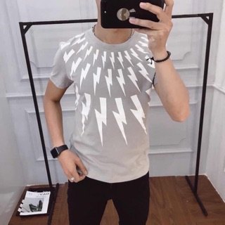 Áo thun nam cổ tròn, in hình sấm chớp