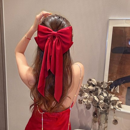 Kẹp Tóc Nơ To Bằng Lụa Satin Phong Cách INS Dễ Thương Thanh Lịch Cổ Điển Dành Cho Nữ