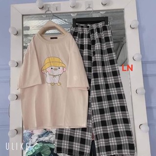Sét áo vịt mũ+quần kẻ đen LN11
