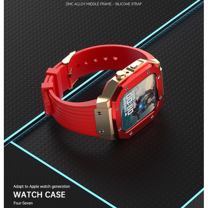 Dây Đeo Đồng Hồ Bằng Silicone Và Kim Loại Cho Apple Watch 7 SE 6 5 4 Band 44mm 45mm