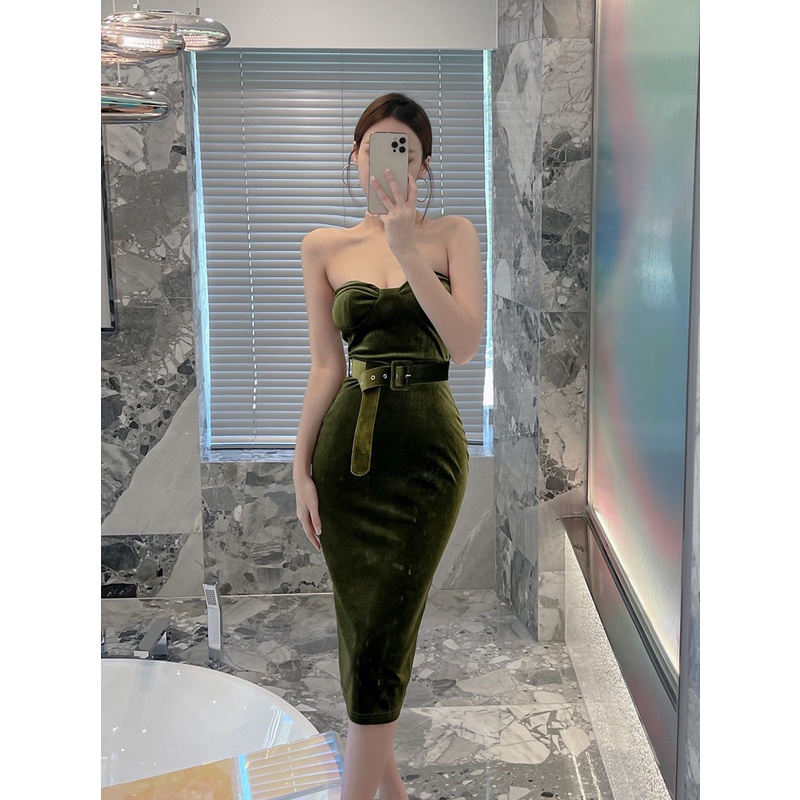 Đầm Nhung Dáng Dài Phối Thắt Lưng Thời Trang Thu Đông Xinh Xắn Cho Bé Gái