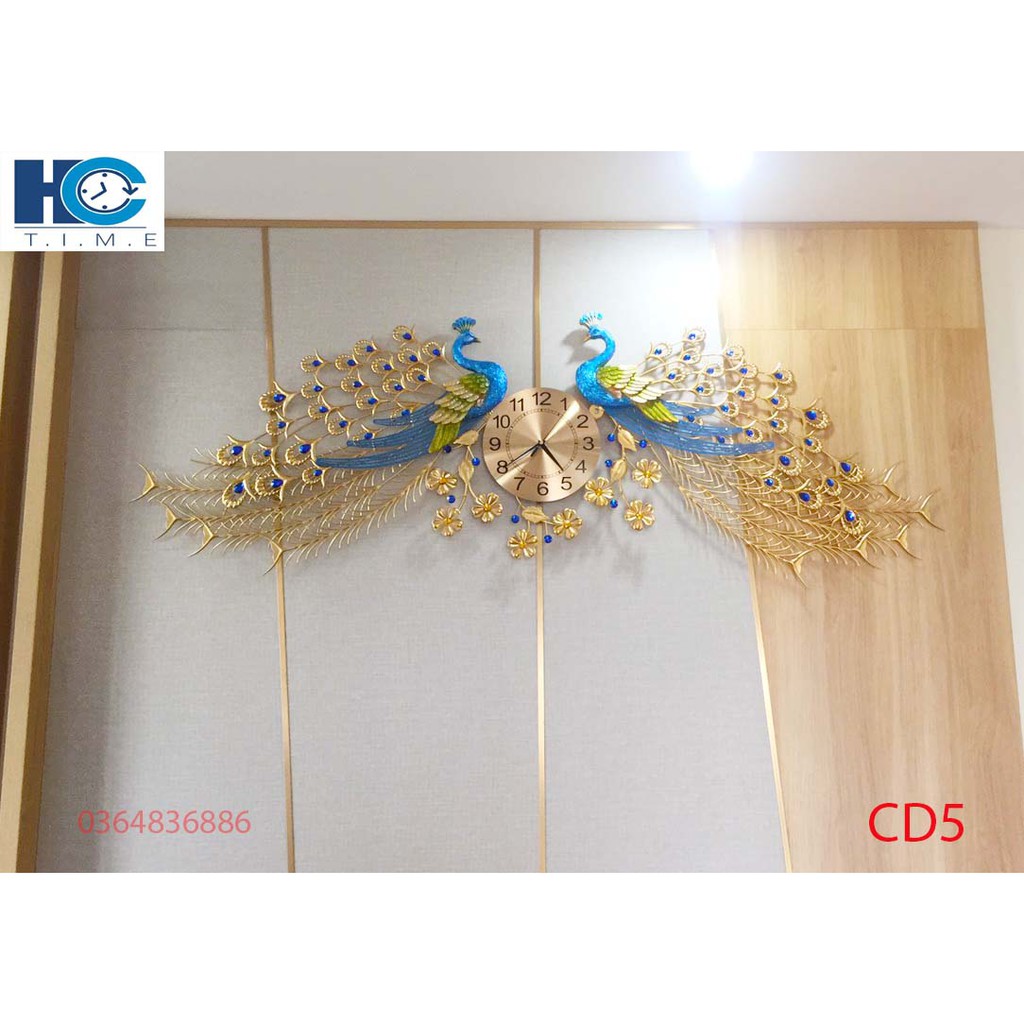 Đồng hồ treo tường trang trí Chim Công decor CD5 kích thước 160x70 cm