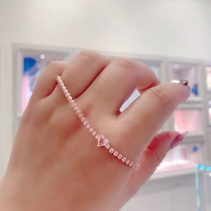 Vòng Tay Pandora Mạ Bạc 925 Mặt Hình Trái Tim Đính Đá Zircon Có Thể Điều Chỉnh Kích Thước