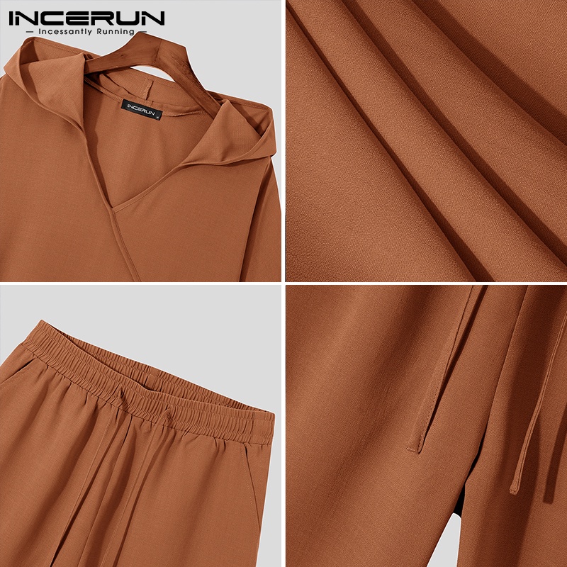 Set áo hoodie ngắn tay và quần short dáng rộng INCERUN phong cách thời trang cho nam 3 màu lựa chọn