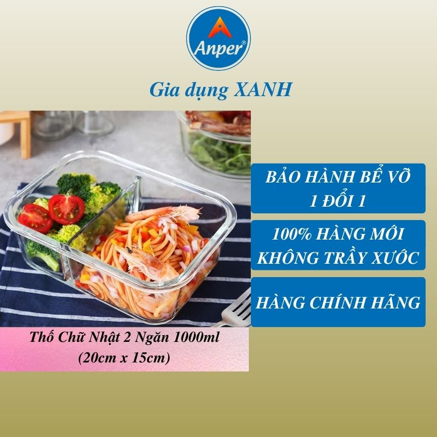 Hộp thuỷ tinh đựng cơm  Anper , thực phẩm chia ngăn chống tràn nắp hút chân không , Giống  Lock lock | BigBuy360 - bigbuy360.vn
