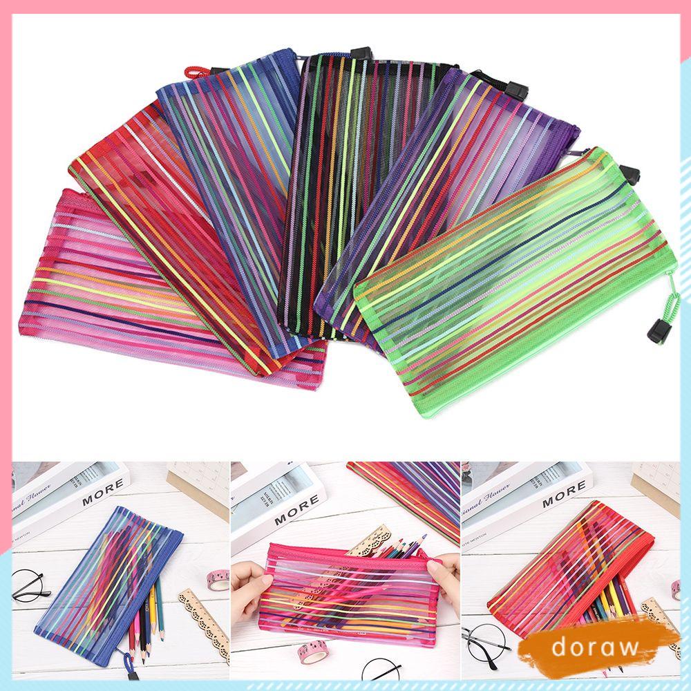 1 Túi Đựng Bút/Mỹ Phẩm Bằng Nylon Có Khóa Kéo Màu Sắc Cầu Vồng Xinh Xắn