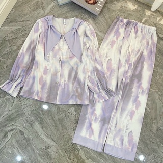 PYJAMA DÀI LỤA QUẢNG CHÂU TÍM LOANG XINH