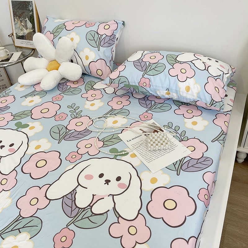 Bộ ga gối 3 món cotton poly Hàn Quốc đáng yêu miễn phí bo chun drap ga giường Mượt Decor nhập khẩu chính hãng