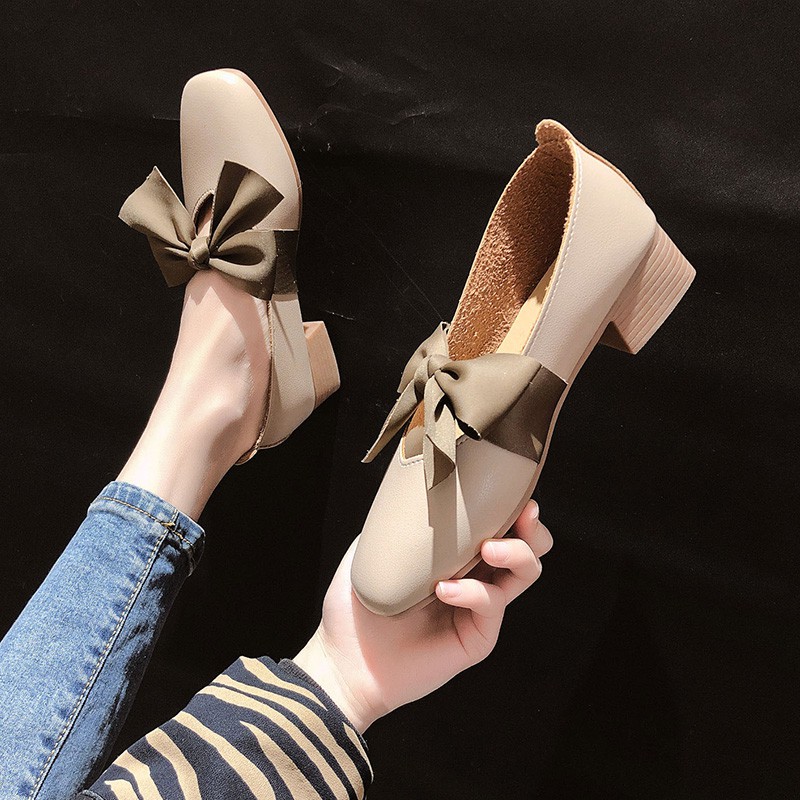 Giày Búp Bê Mũi Vuông Đính Nơ Thời Trang 2021 Cho Nữ