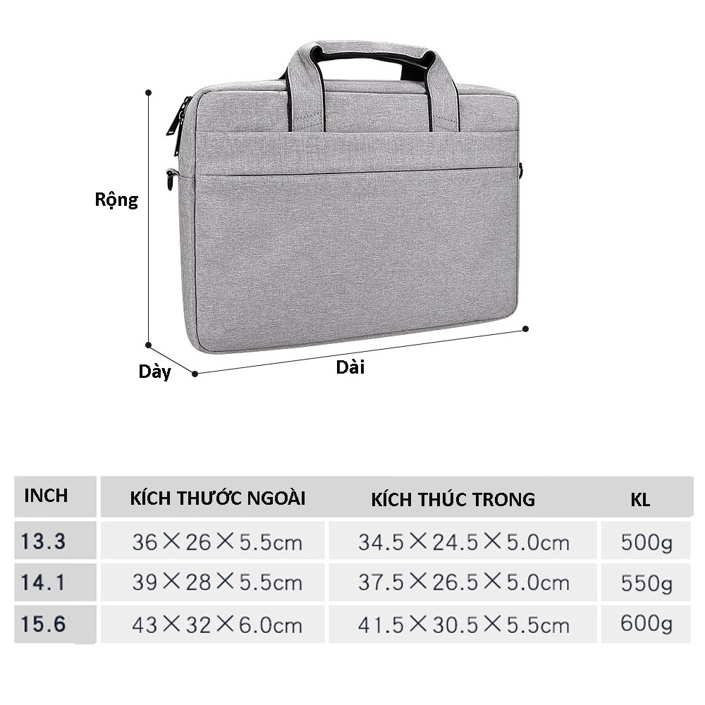 Cặp đựng Laptop DJ01, túi xách chống sốc, chống nước, có tay xách và quai mang 15.6, 14.1,13.3 inch