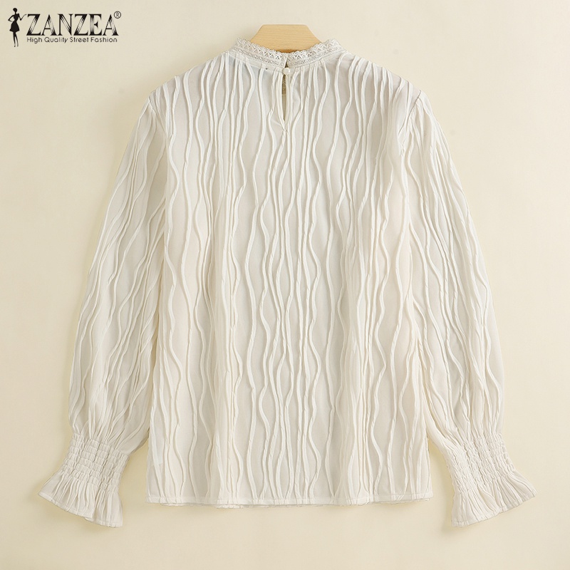 Áo nữ ZANZEA tay dài cổ đứng phối ren phong cách Hàn Quốc thanh lịch