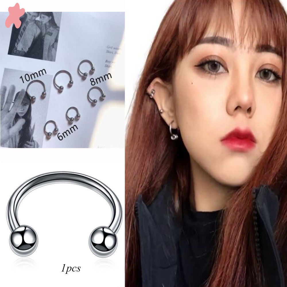 1 đôi khuyên tai hợp kim bạc hình chữ U mini phong cách hip hop cá tính