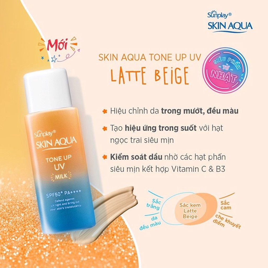 Kem chống nắng dưỡng ẩm, kiềm dầu, che khuyết điểm da Sunplay Skin Aqua Tone Up UV Latte Beige SPF50+ PA++++ 50g