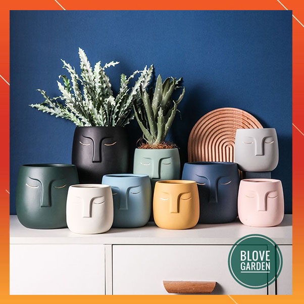Gốm sứ bát tràng cao cấp,Chậu sứ hình mặt người, decor nội thất văn phòng đẹp, phù hợp trồng cây để bà cây cảnh mini