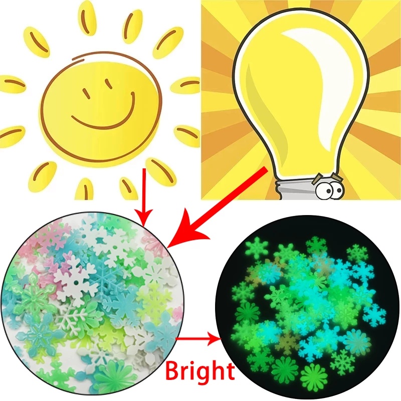 50Pcs Pack 3D Snowflake Luminous Self-adhesive DIY Wall Stickers Used for Bedroom Ceiling Wall Decorations