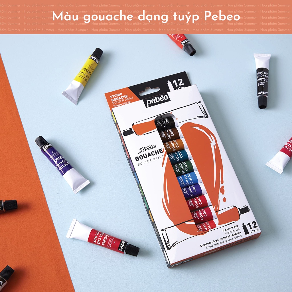 Màu Pebeo Gouache 12 màu x 12ml dạng tuýp