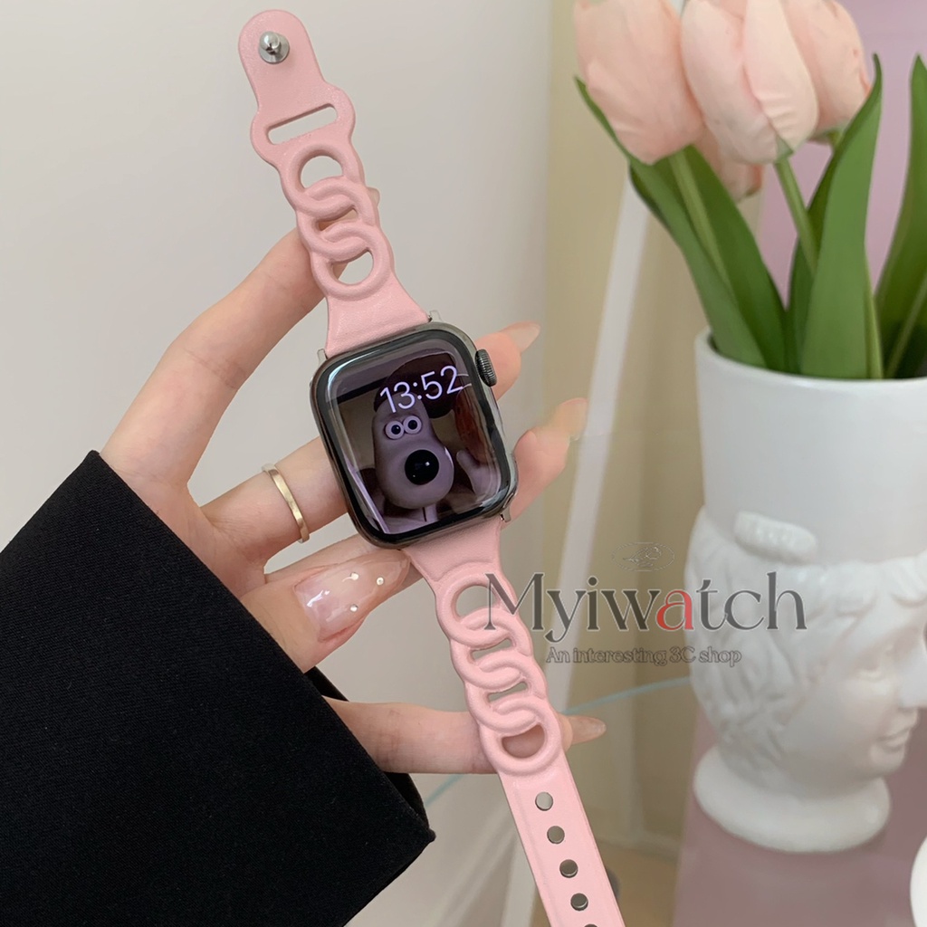 Dây Đeo Bằng Da Mỏng Sáng Tạo Cho Đồng Hồ Thông Minh Apple Watch serise 7 6 SE 5 4 3 2 1 41mm 45mm 40mm 44mm 42mm 38mm