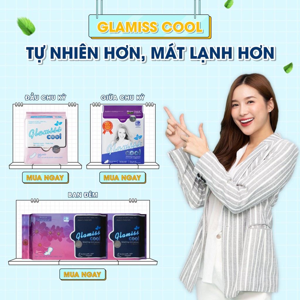 Combo băng vệ sinh Glamiss Cool toàn diện gồm 2 ban ngày, 1 ban đêm, 1 hàng ngày tự tin ngày dâu Decano Store