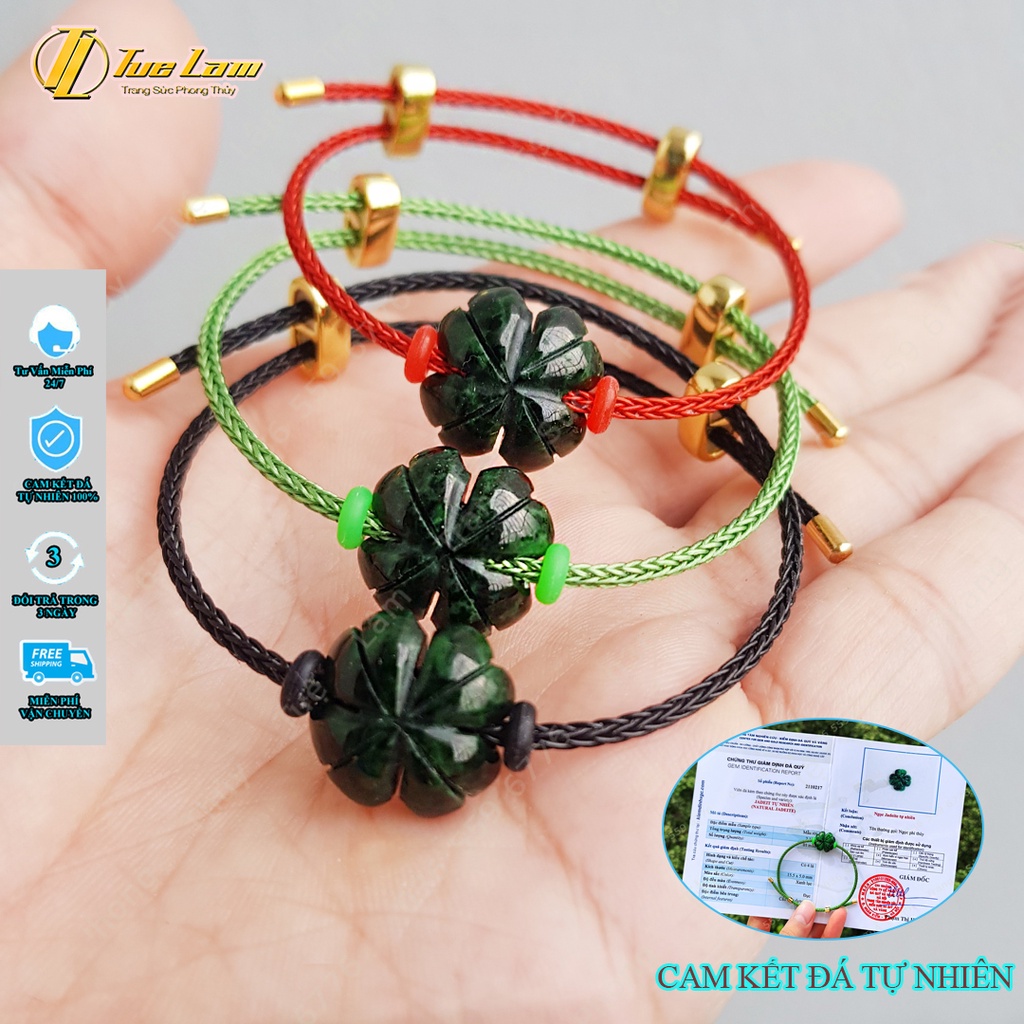 Vòng tay nữ cỏ 4 lá may mắn sơn thủy màu xanh đen hợp mệnh mix dây cáp bền đẹp - Tuệ Lâm