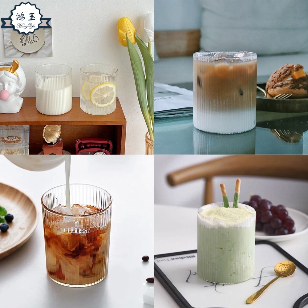 Cốc Thủy Tinh Trong Suốt Kẻ Sọc Dọc Đơn Giản Sáng Tạo Phong Cách Nhật Bản