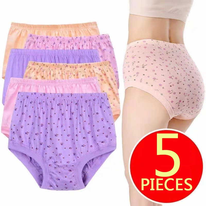 Set 5 Quần Lót Cotton Plus Size Lưng Cao Chống Vi Khuẩn Cho Mẹ Bỉm Sữa