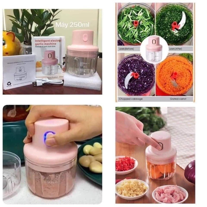 Máy Xay Mini Cầm Tay Đa Năng Sạc Pin Cao Cấp🍓FREESHIP 🍓 May Xay Tỏi Ớt, Hành, Rau Củ Quả Dung Tích 250ml