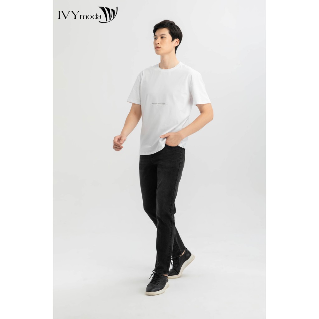 Áo thun nam cổ tròn màu trắng IVY moda MS 57E2969