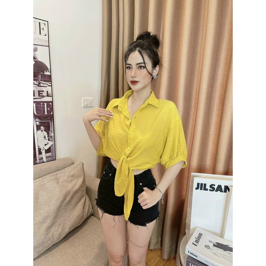 Áo croptop vạt buộc, Áo cánh dơi tay lỡ, Chất Liệu Đũi Thái Mềm Mại Thoáng Mát, Kiểu dáng trẻ trung