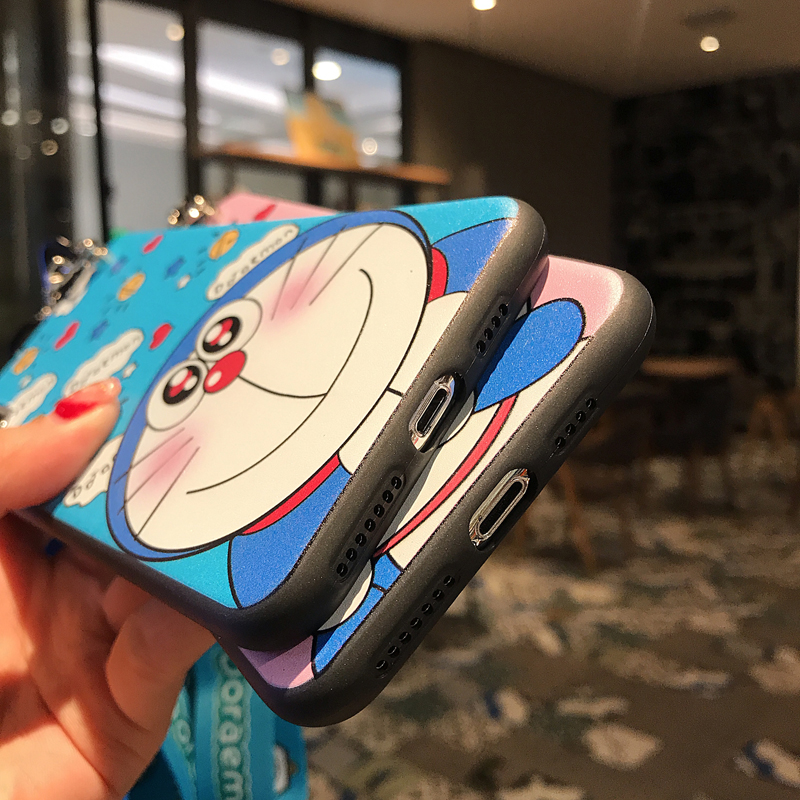 Ốp lưng samsung Silicone Họa Tiết Doraemon Có Dây Đeo Cho Samsung Galaxy A5 A8 2018 S10 A51 A71 A20S A520 A720 A9S A10S A30S A10 A50 A20 M20 Note 10