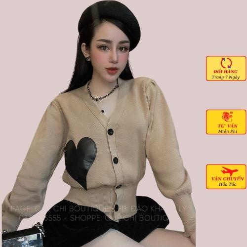 Áo cardigan len nữ dáng ngắn họa tiết tim công sở ulzzang Hàn Quốc mùa thu đông