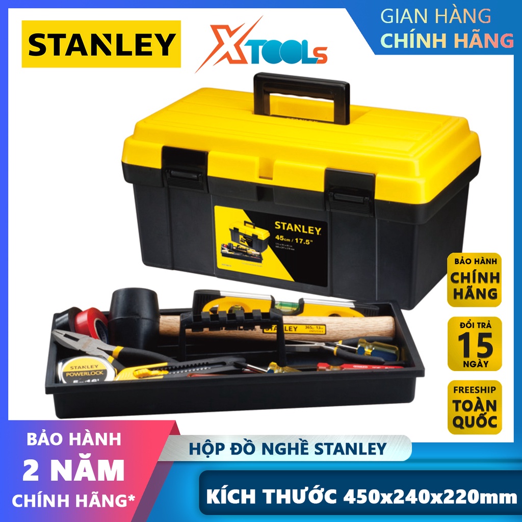 Hộp dụng cụ nhựa STANLEY | Thùng đồ nghề có khay đựng phụ kiện, có chốt khóa bằng nhựa [chính hãng][xtools]