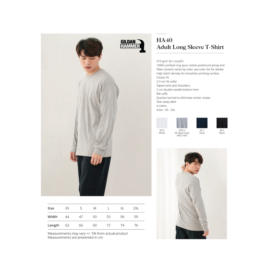 Áo thun trơn tay dài  INFINITEE Gildan HA40 - HAMMER 100% Cotton