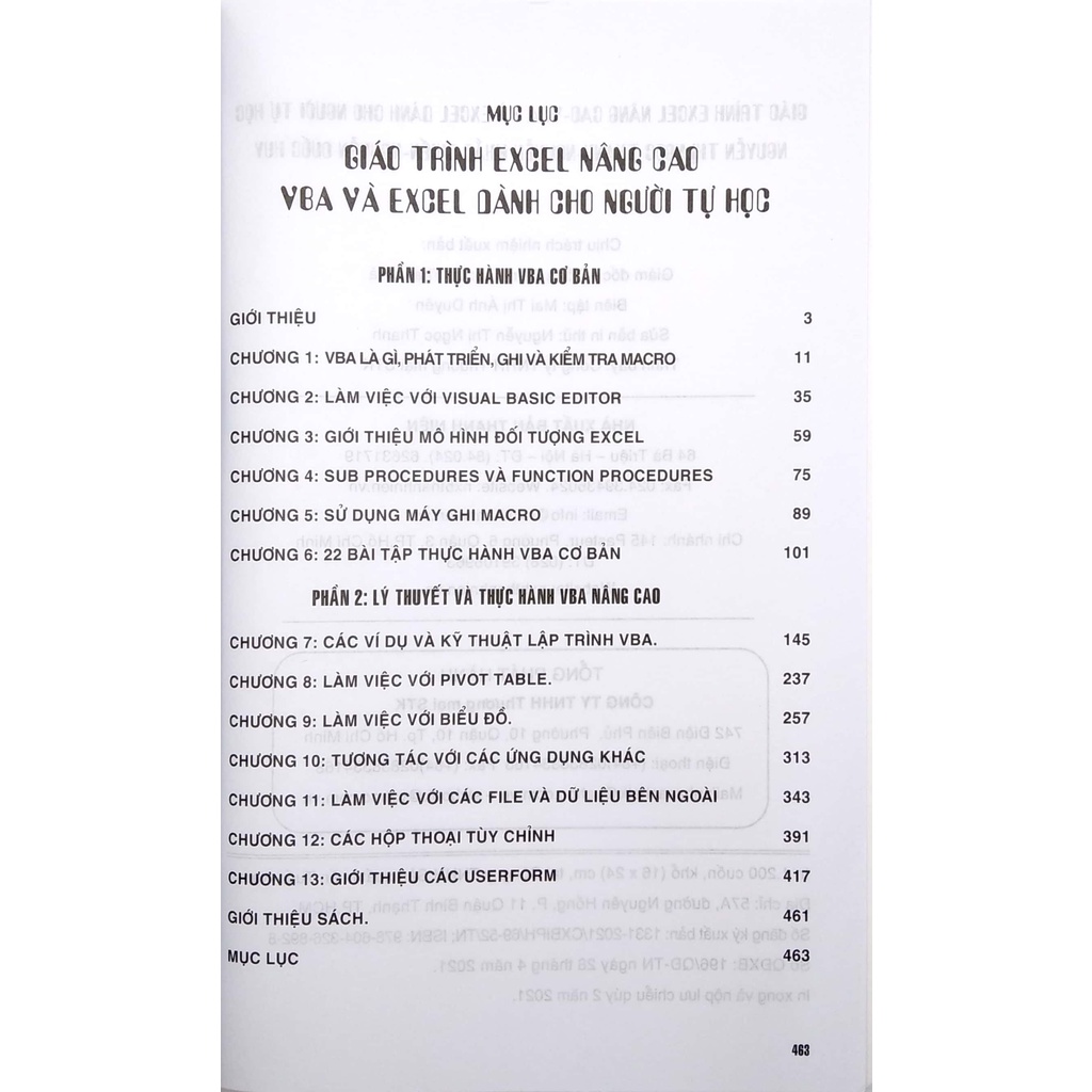 Sách Giáo Trình Excel Nâng Cao - VBA Và Excel Dành Cho Người Tự Học - Dùng Các Phiên Bản 2021-2019-2016