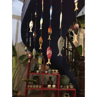 Set 16 cá gỗ decor trang trí không gian, làm rèm cửa, chuông gió độc đáo, đủ 4size gỗ tần bì mộc