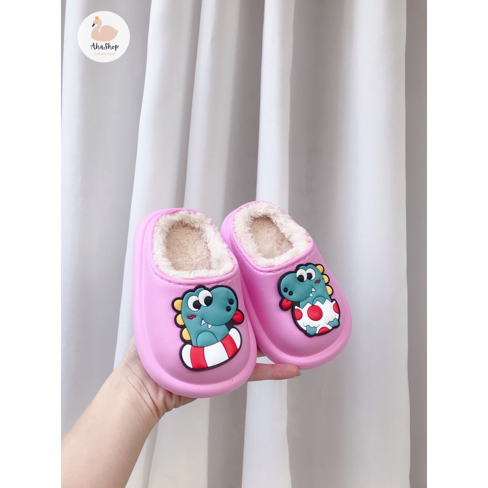 [SẴN - VIDEO THẬT] Dép Sục Cross Lót Lông Hình Khủng Long Cho Bé Trai Bé Gái K046